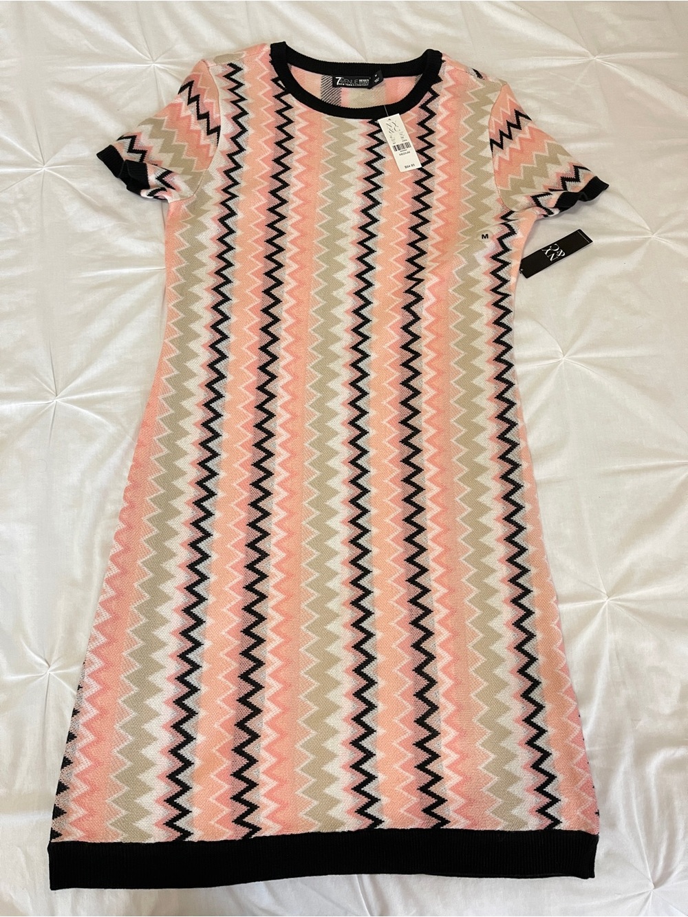 New York & Company Zigzag Knit Top in Pink, Cream, and Black